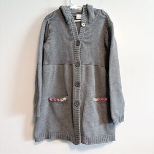 Hanna Andersson Gray Hooded Cardigan with Floral Accents Girls Size 8 (130)
